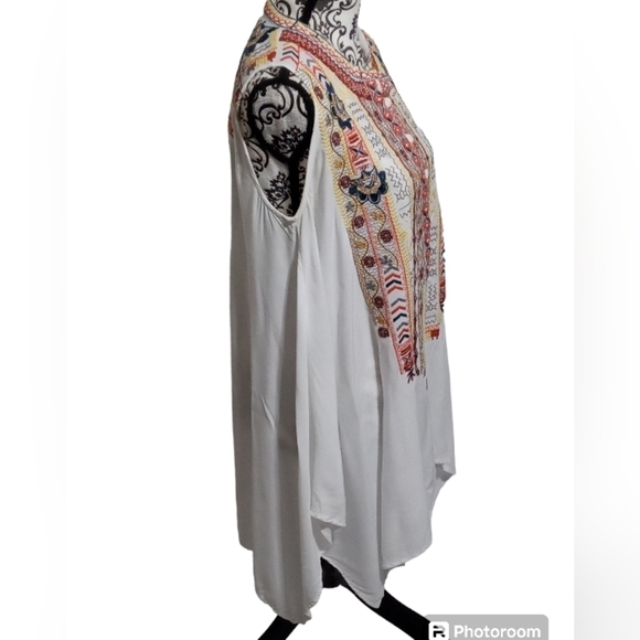 Johnny Was Biya Boho  Embroidered Handkerchief Hem Sleeveless Tunic Top Size XS - Picture 4 of 8